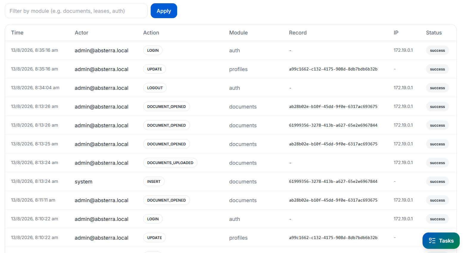 Terra Audit Logs & History