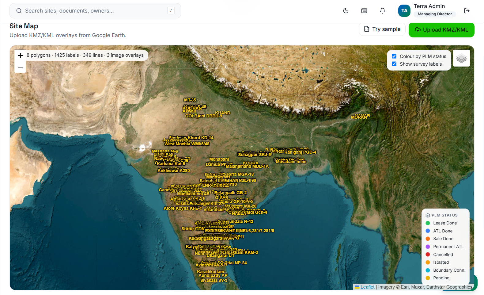 Terra GIS Site Map with KMZ overlays